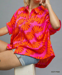 Umgee - Tropical Print Button Top - Plus Size