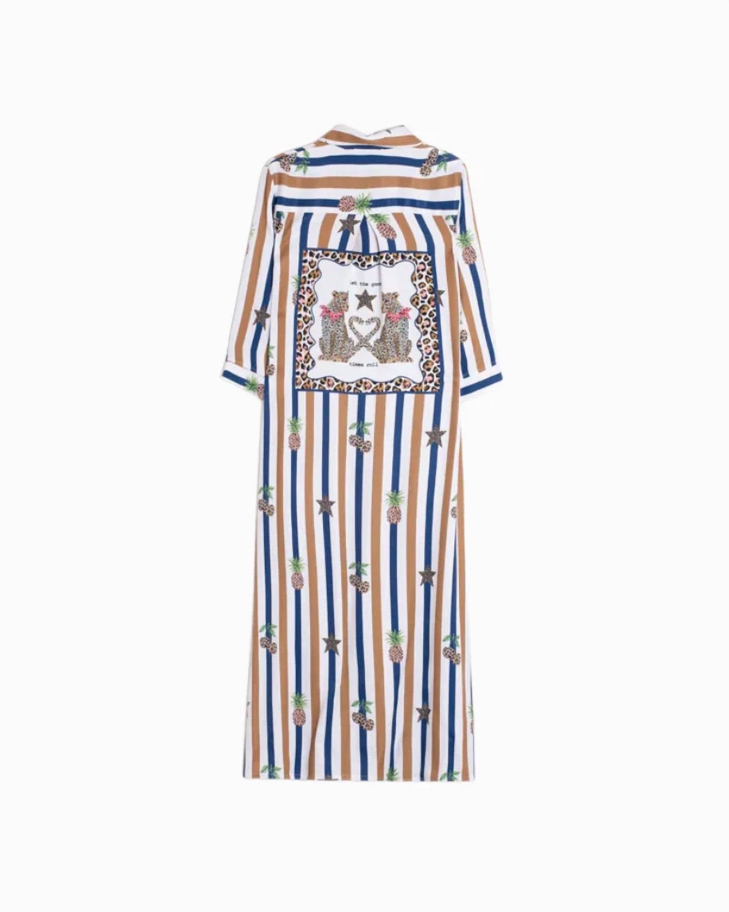 Vilagallo - Women's Striped Shirt Dress With Pineapple Prints