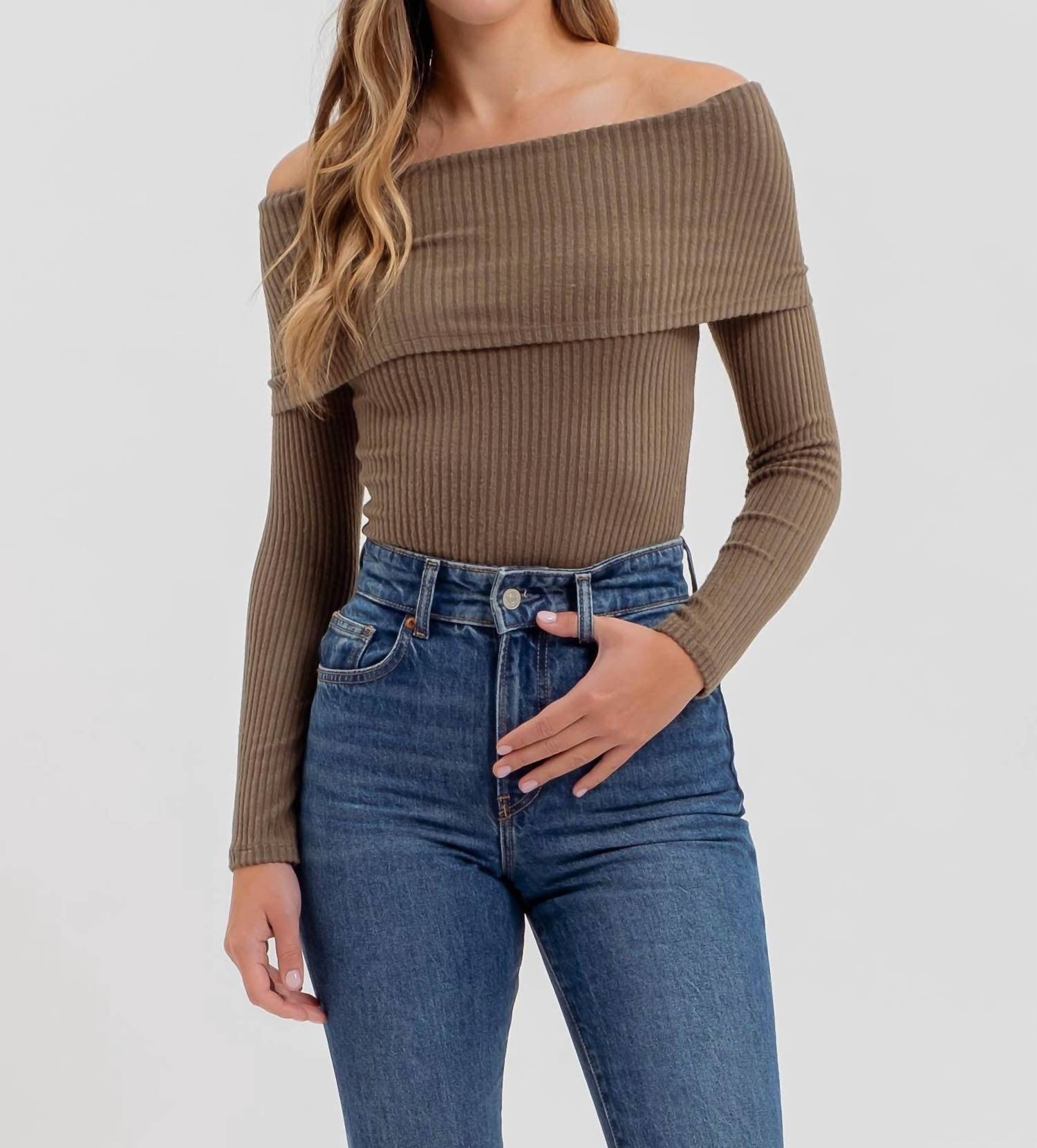 La Miel - Foldover off the shoulder long sleeve top