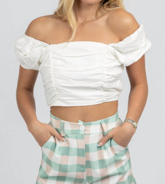 LINEN PUFF SLEEVE OPEN-BACK CROP