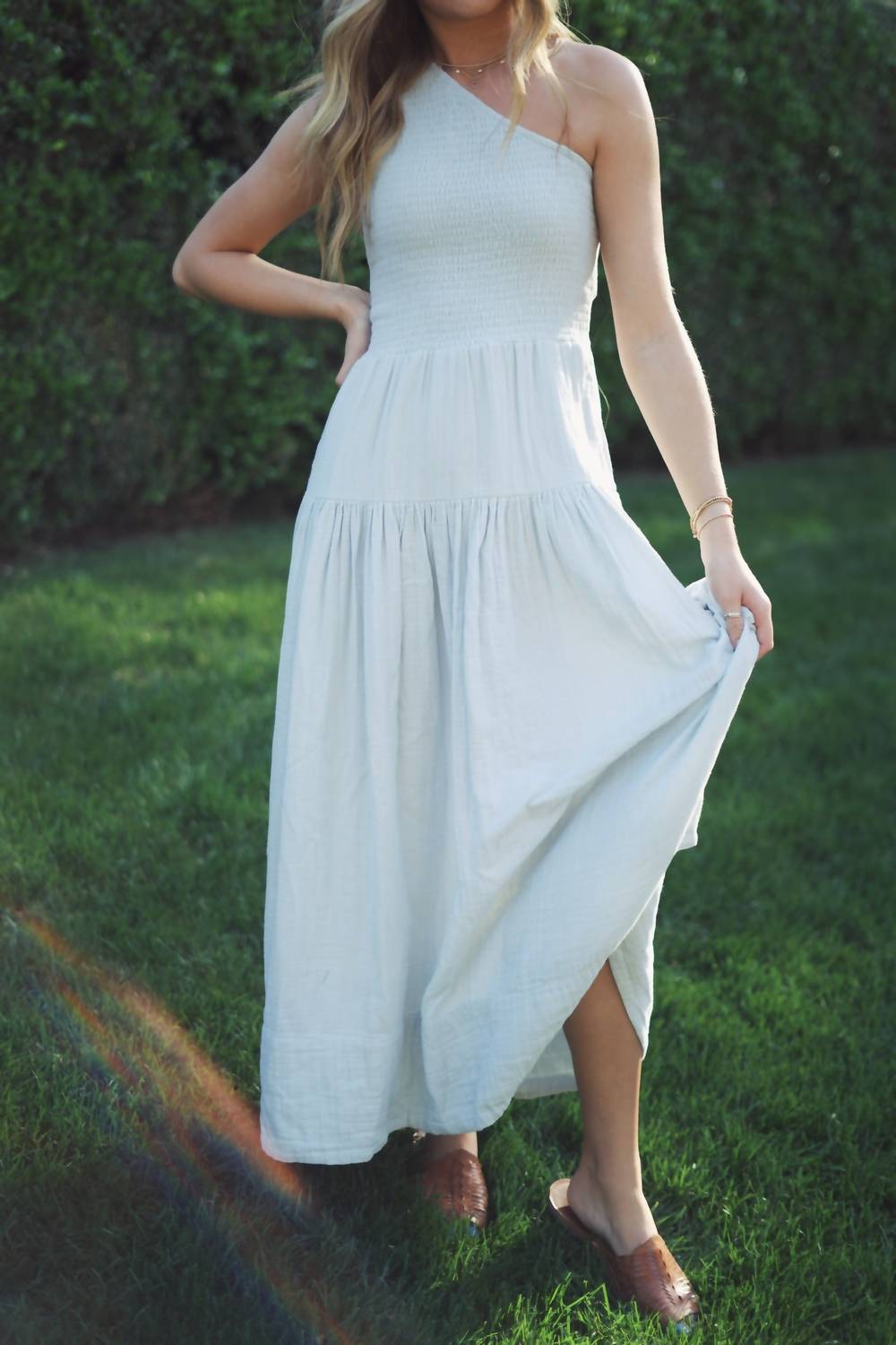 ELAN One Shoulder Smocked Dress in light blue - women's dress