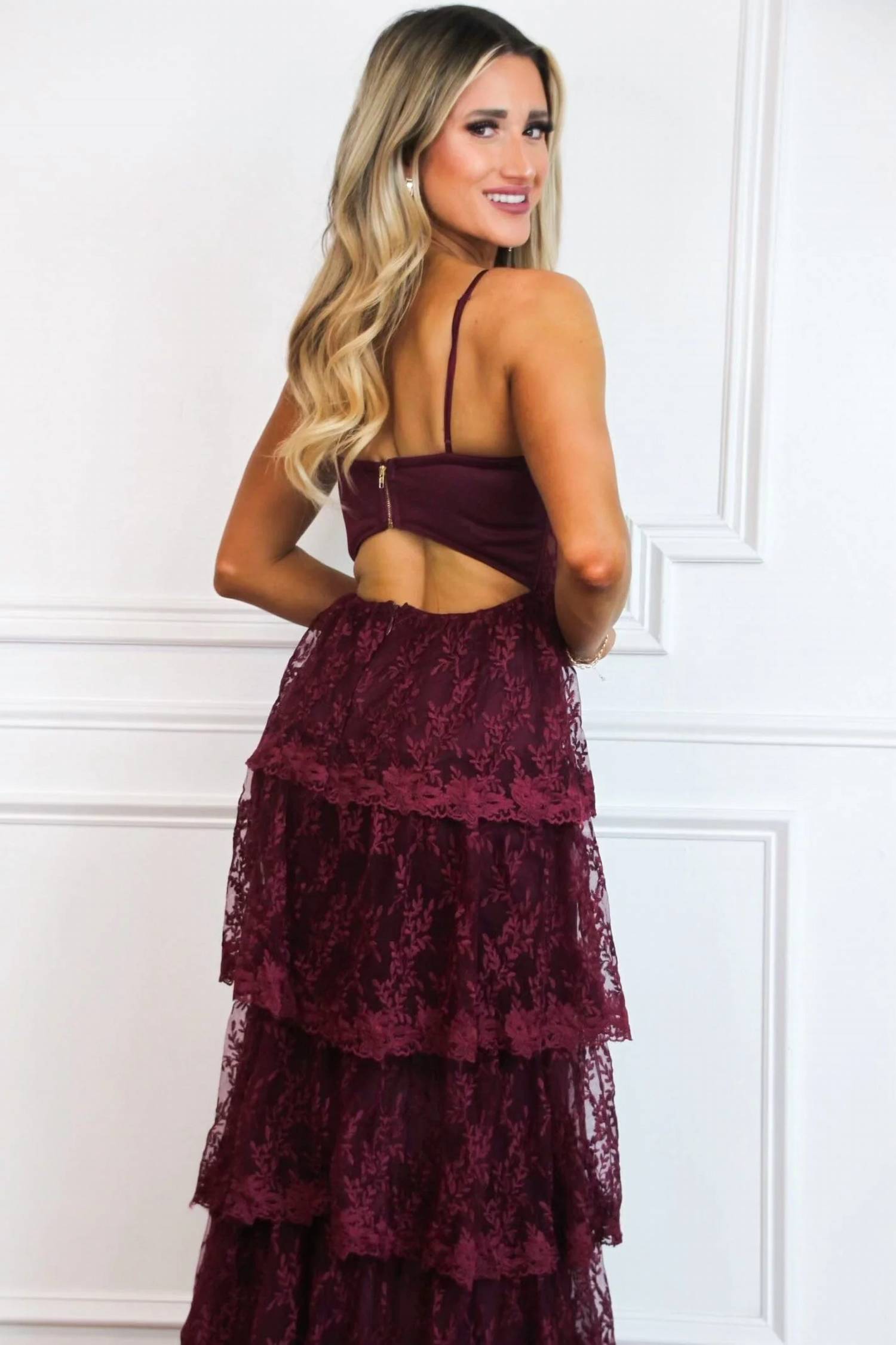 Maniju - Beyond Romance Ruffle Lace Bustier Maxi Dress