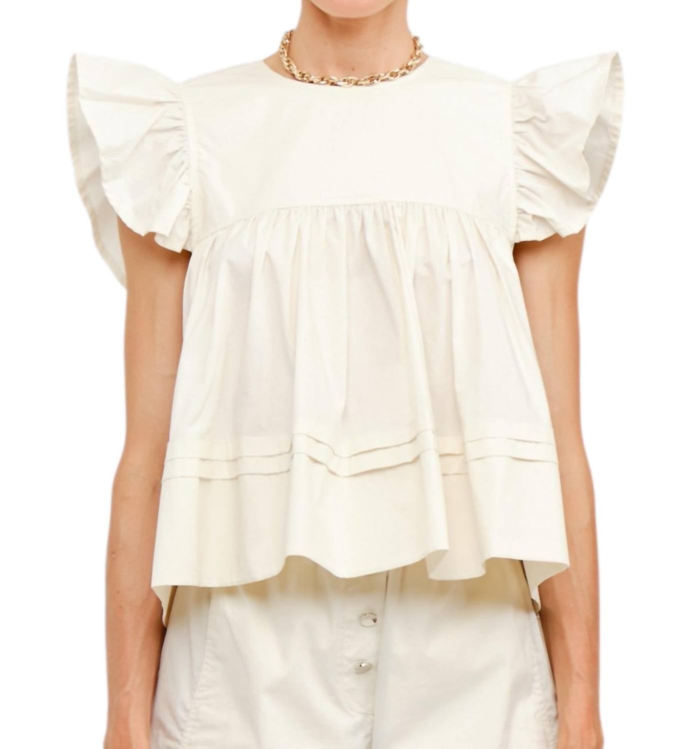 Sofie the Label Leah Babydoll Top in cream - women's blouse
