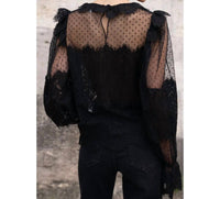 CHOKLATE PARIS Lace Peter Pan Collar Blouse in black - women's blouse - detail view