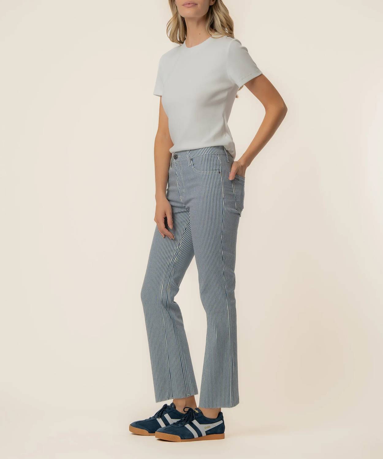 Kut From The Kloth - Kelsey Twill Stripe High Rise Ankle Flare Pants