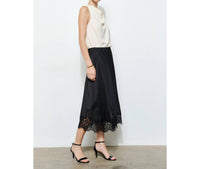 INA Fashion Classic Silky With Lace Hem Midi Skirt in black - women's skirt - view 5