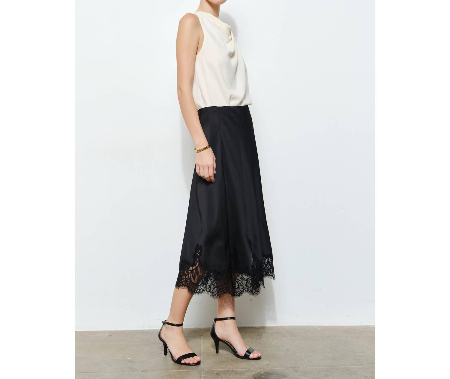 INA Fashion Classic Silky With Lace Hem Midi Skirt in black - women's skirt - view 5