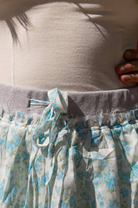 Peach Love Contrast Waist Band Mini Skirt in blue floral - women's skirt - detail view