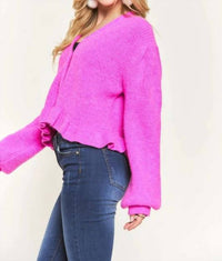 Adora - Puff Sleeve Button Down Sweater Cardigan