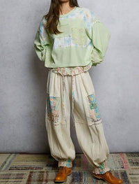 POL Floral Strip Stitch Knit Top in lime - women's blouse - view 4
