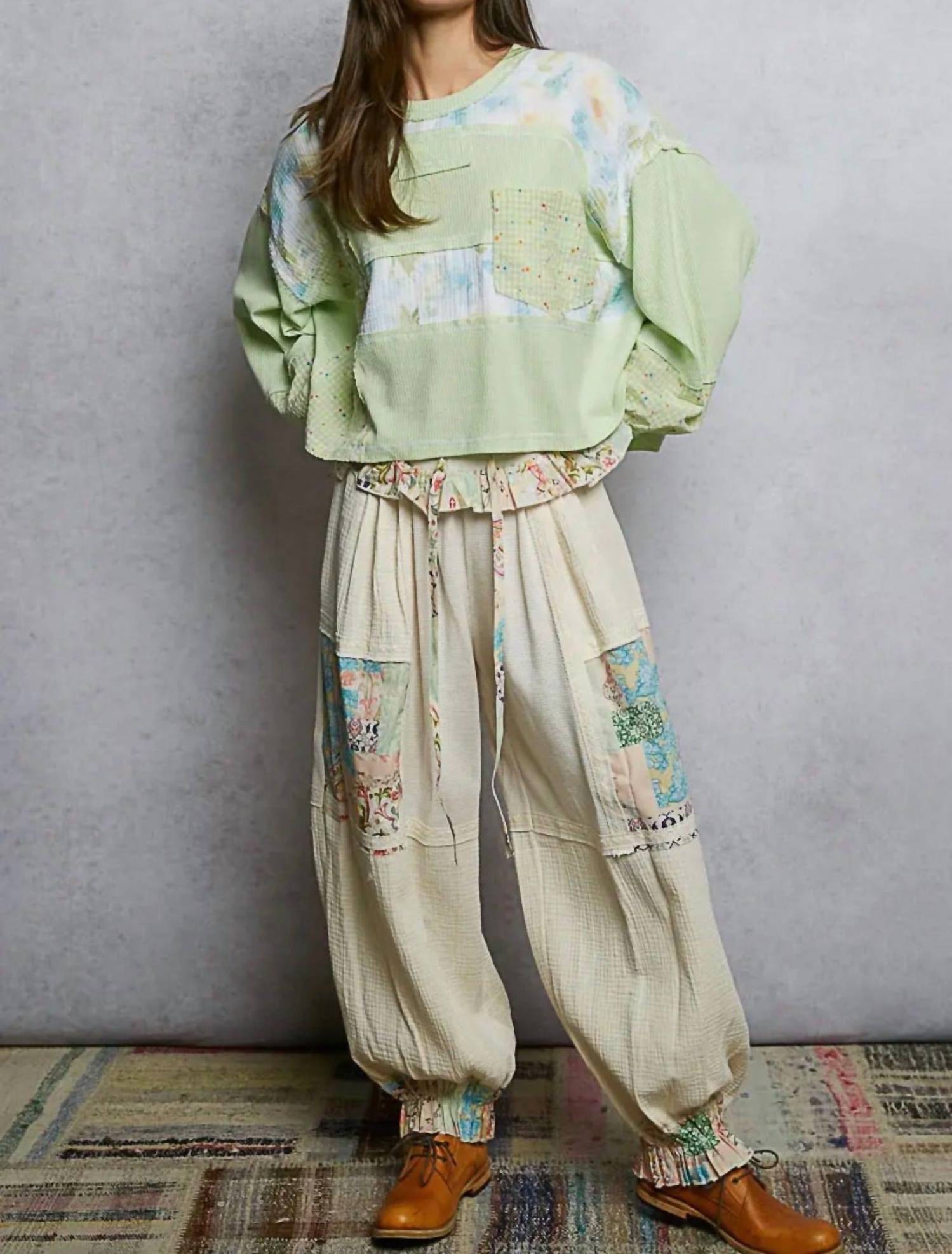 POL Floral Strip Stitch Knit Top in lime - women's blouse - view 4