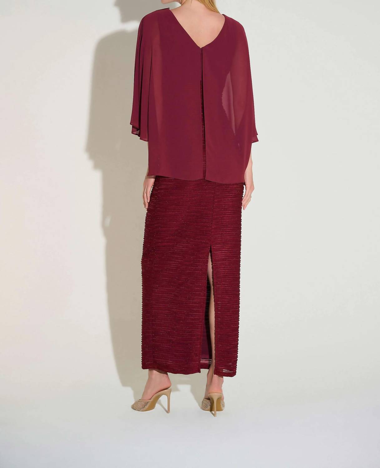 Joseph Ribkoff Signature Novelty Sheath Dress in merlot - women's dress - detail view