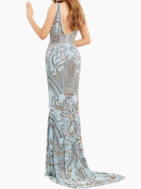 JOVANI Embellished Gown in blue - women's dress - detail view