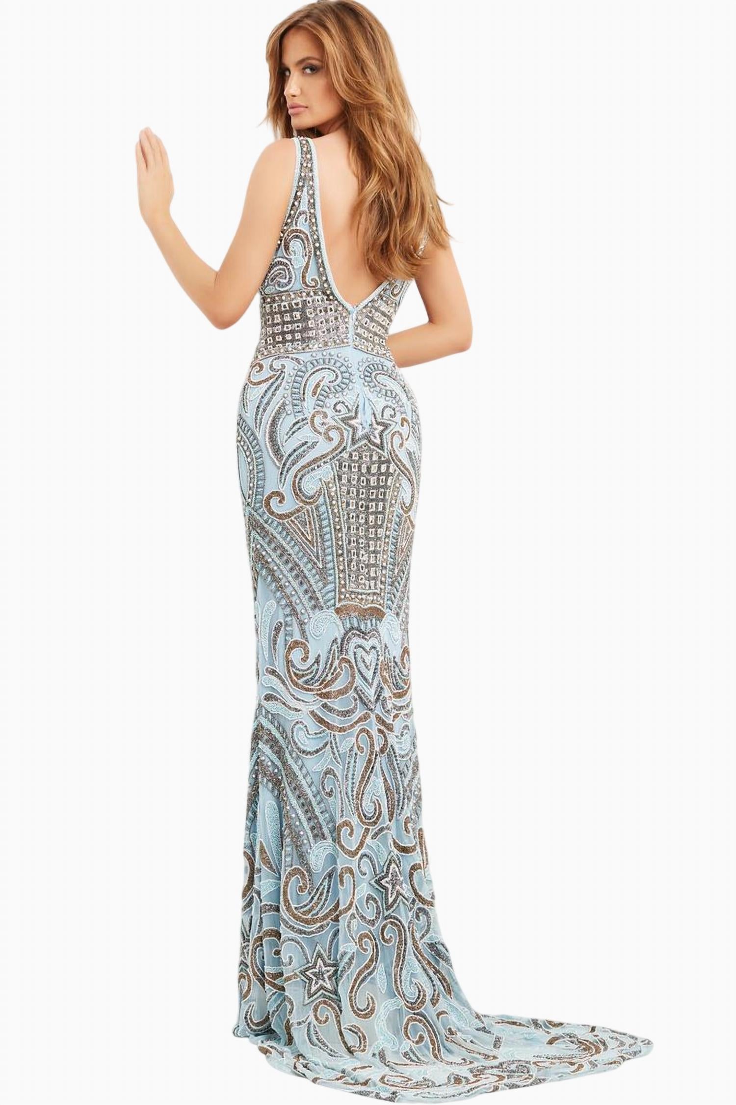 JOVANI Embellished Gown in blue - women's dress - alternate view