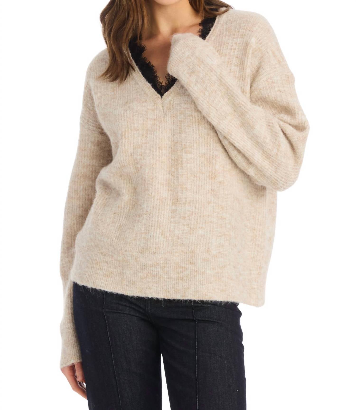 ALLISON NEW YORK Hepburn V-neck Sweater in oatmeal - women's sweater