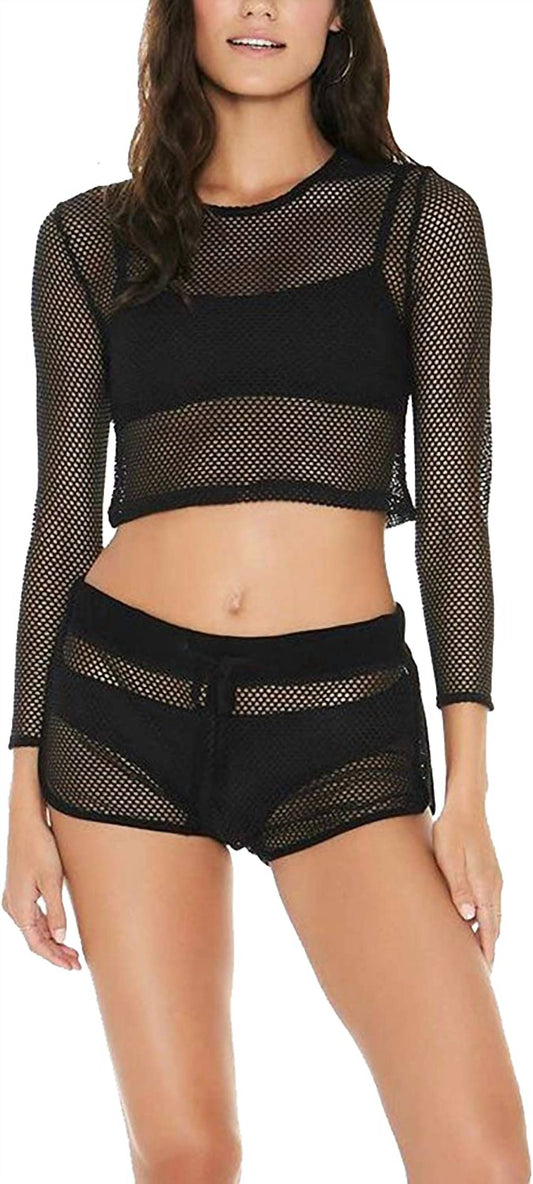 Women Sarah Long Sleeve Seamless Fit Mesh Cropped Top