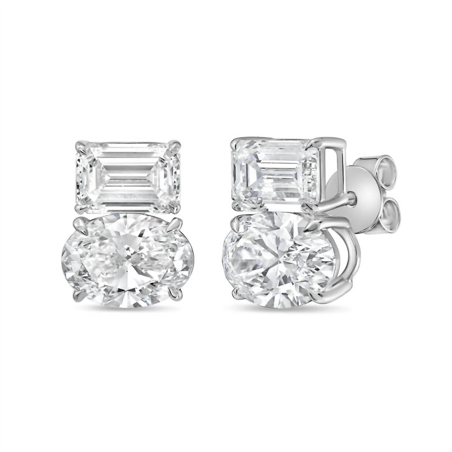 Diana M Jewels - Women's Emerald & Oval Lab-grown Diamond Stud Earrings (6.00 Tcw) - Elegant