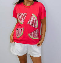 Queen Of Sparkles - Gingham Watermelon Short Sleeve Tee