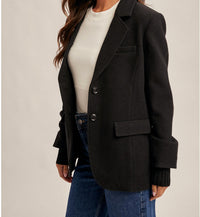 Hem & Thread Cuff Rib Layered Blazer in black - women's jacket - detail view