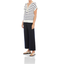 Fifteen Twenty - Beth Crochet Stripe Lace-up Sweater