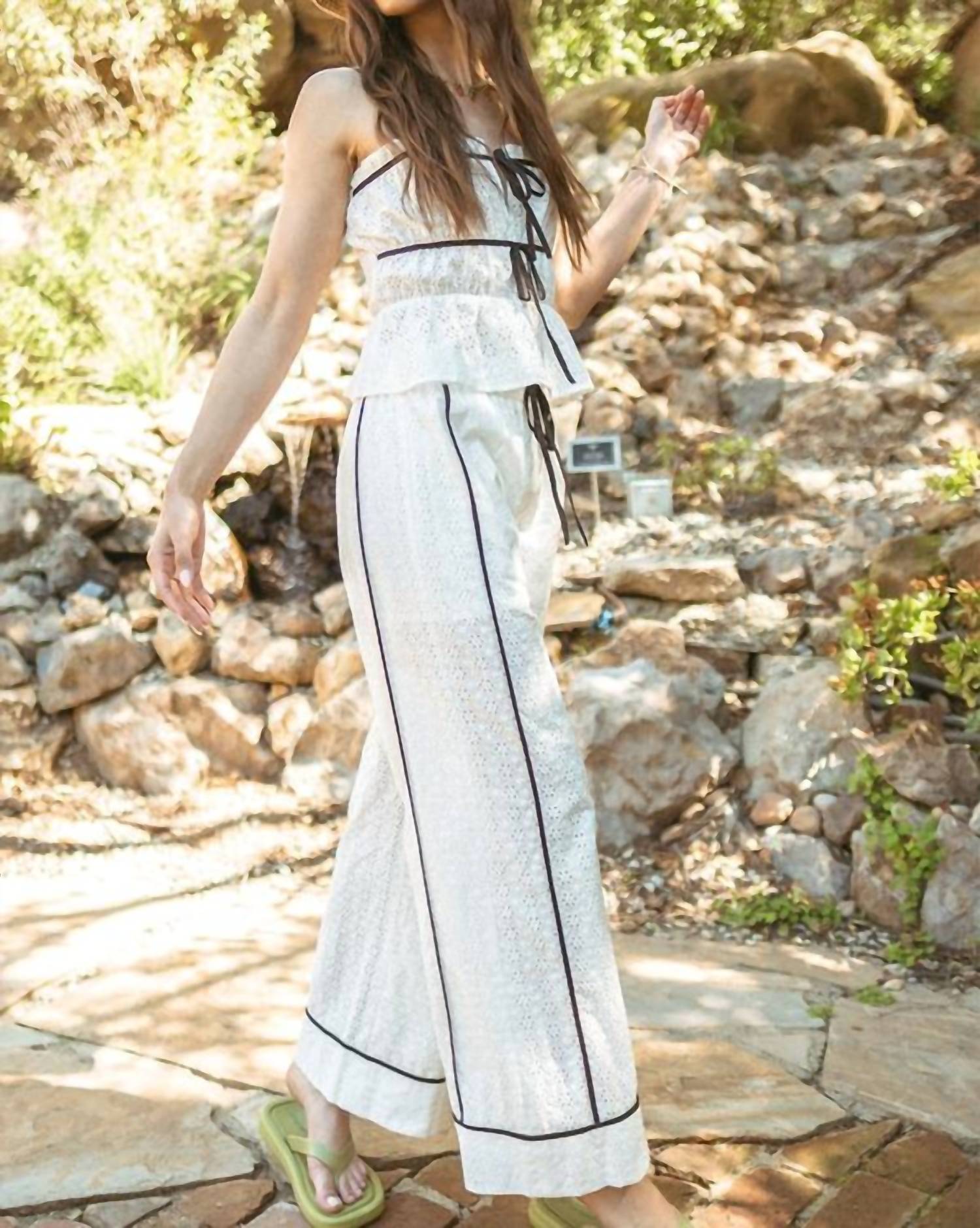 Illa Illa Abby Eyelet Wide Pants in white - women's pants - alternate view
