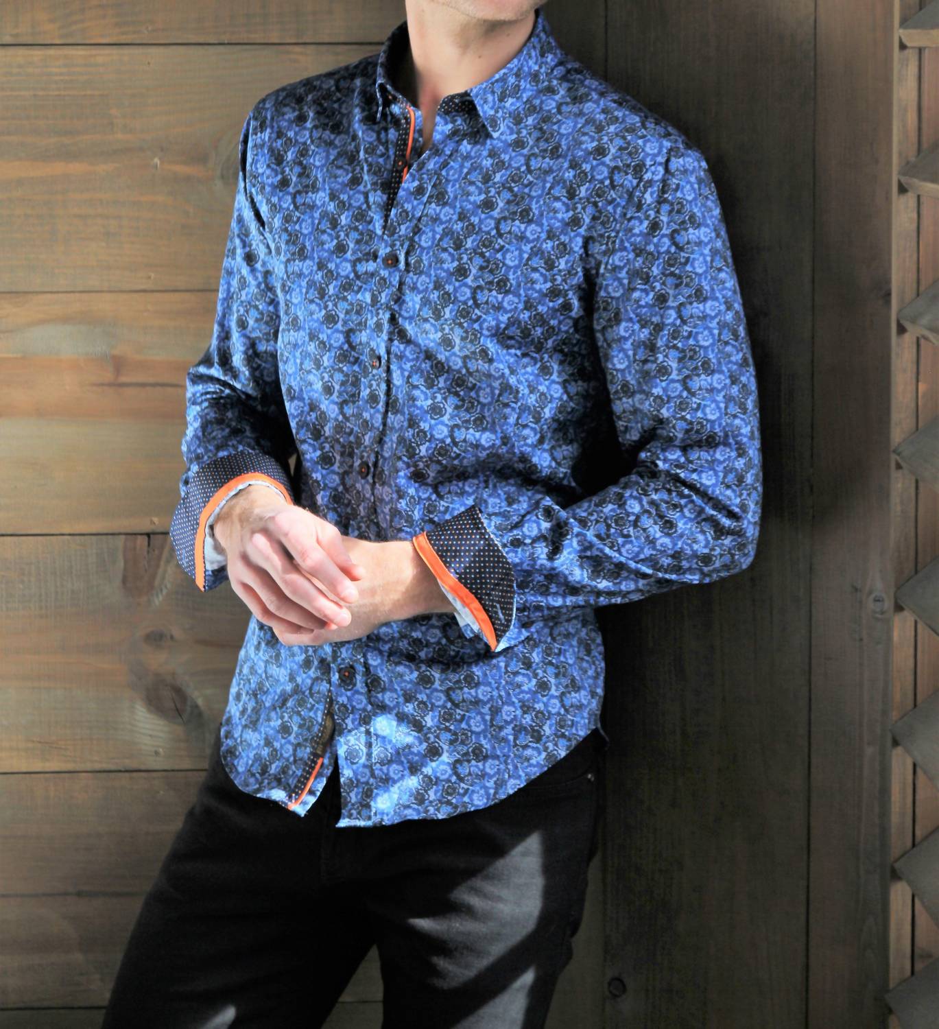 Eight X - Long Sleeve Button Down Paisley Print Shirt With Dot Trim