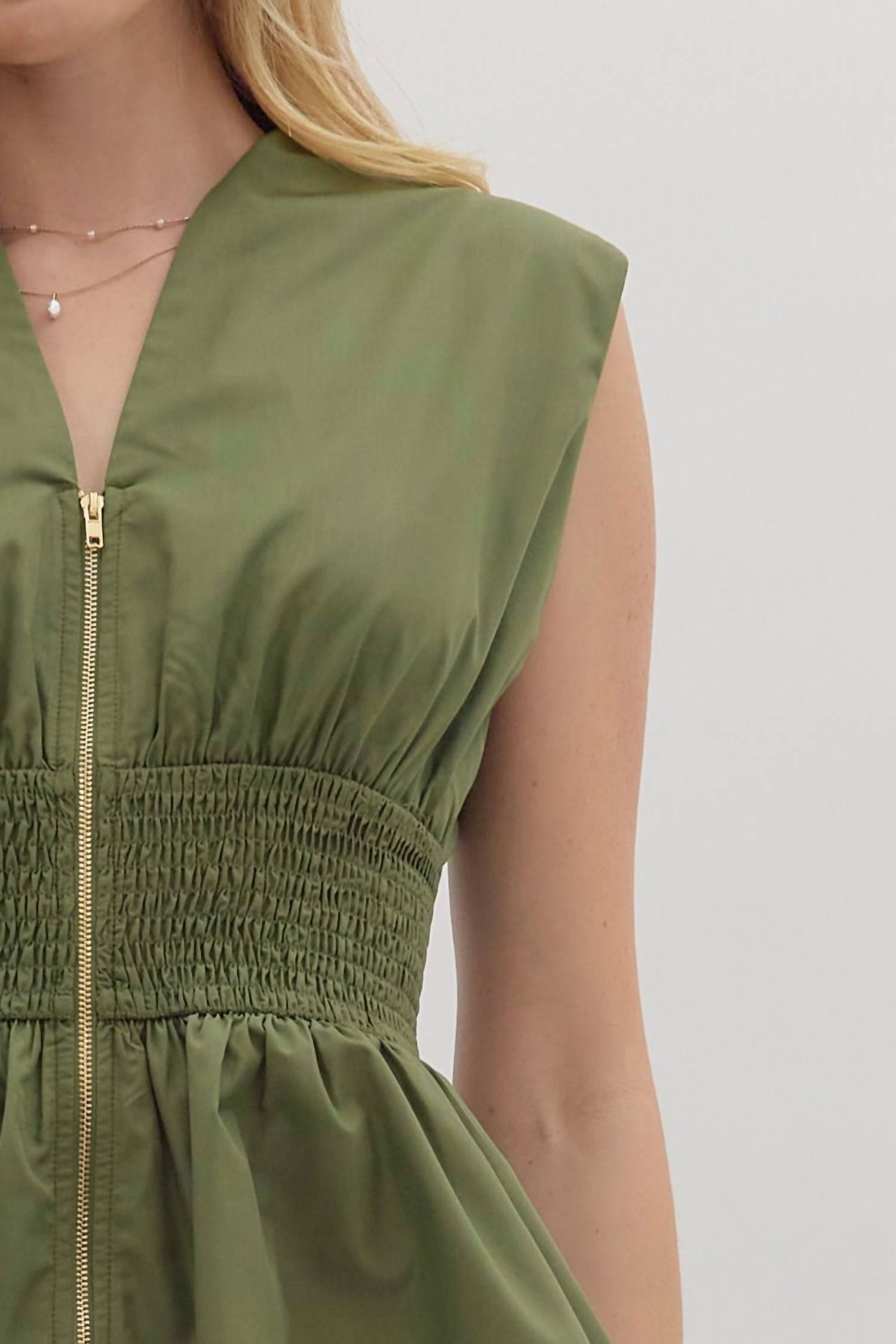 Entro - Sleeveless Smocked Waist Peplum Top