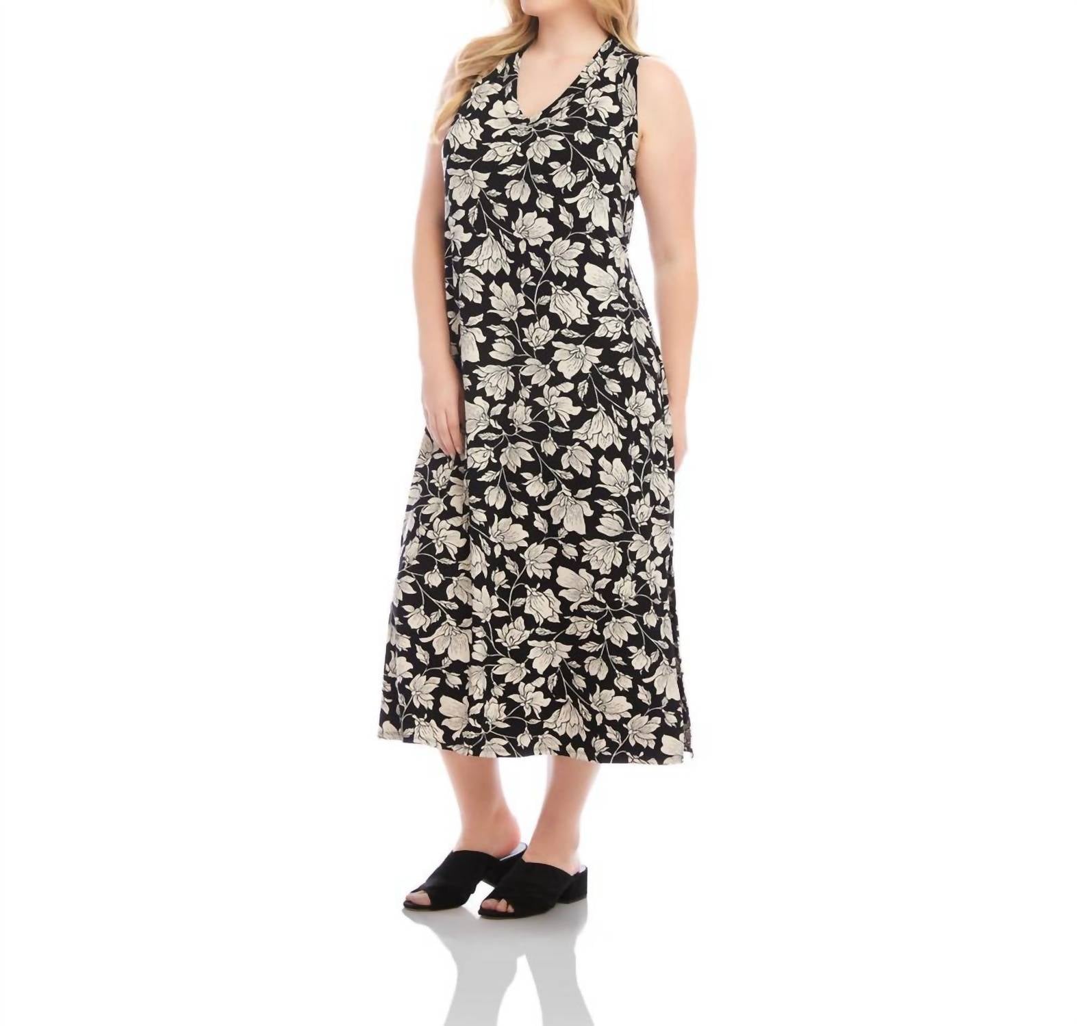 Karen Kane - Sleeveless V-Neck Midi Dress - Plus