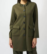 Joseph Ribkoff - Stand Collar Faux Pocket Long Sleeve Coat
