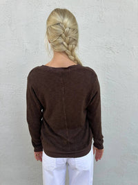 LAmade Gabrielle V-neck Pullover Top in mahogany - women's long sleeve top - detail view