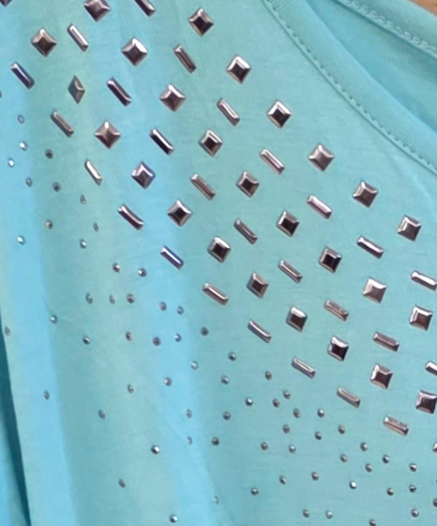 DESIGN HISTORY Women's Missy Studed Short Sleeve Top - Plus in peppermint - women's blouse - detail view