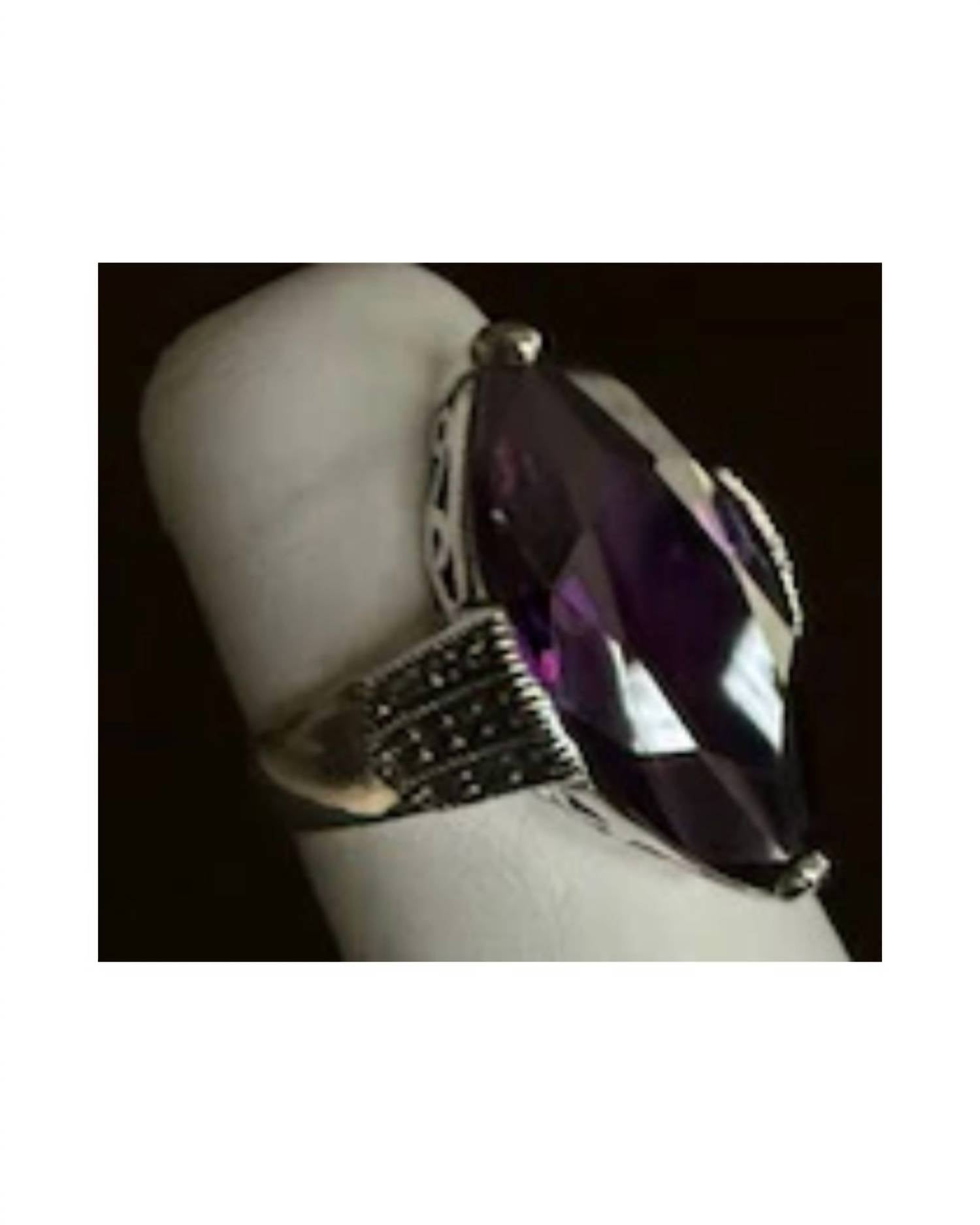 P & K Jewelry Women's Sterling Marcasite Ring in purple silver 2 - women's jewelry - detail view