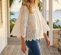 Karen Kane - Cut-Out Embroidery Flare Sleeve Peasant Top