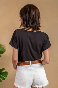 Paparazzi - Jersey Knit Embroidered Roll-Cuff Tee
