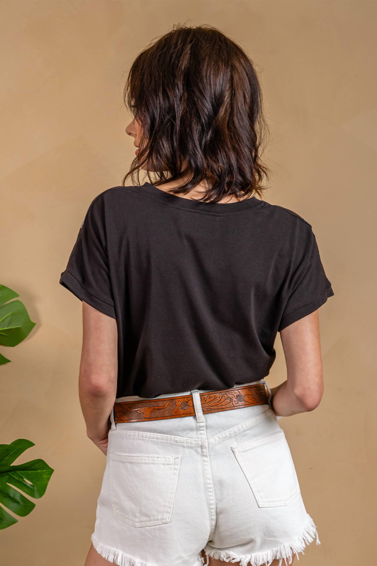 Paparazzi - Jersey Knit Embroidered Roll-Cuff Tee