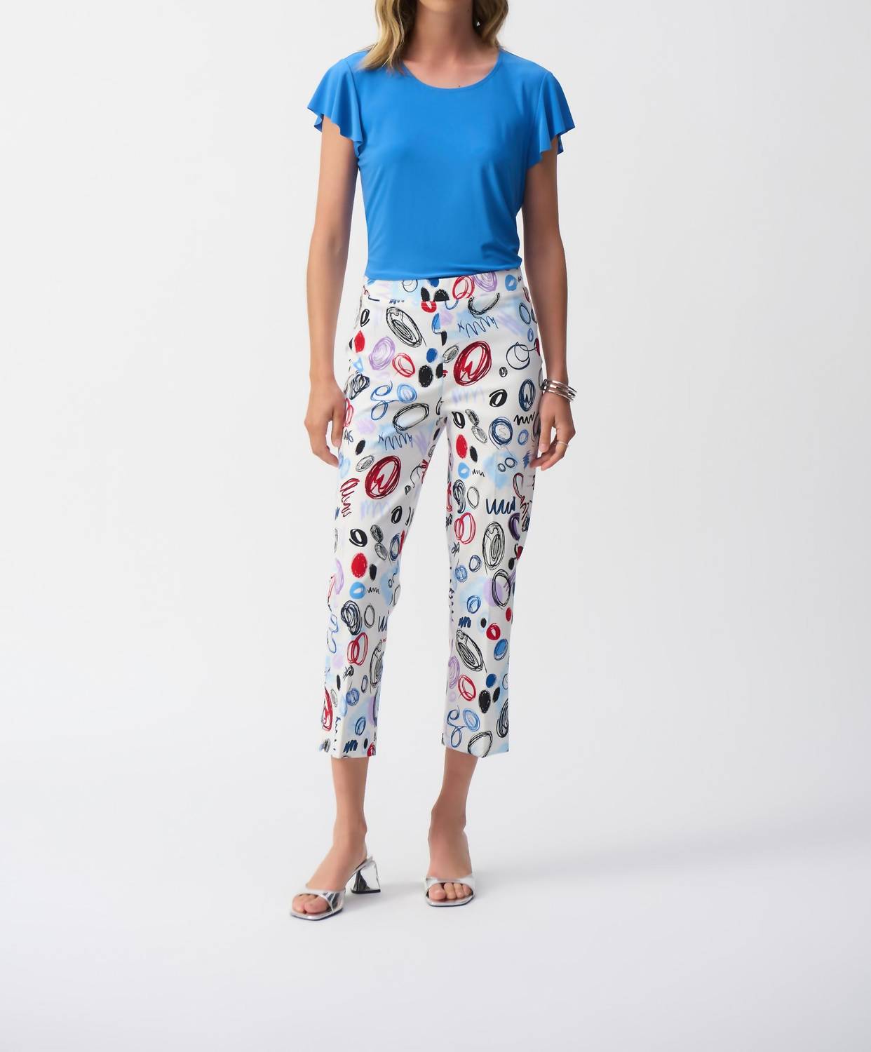 Joseph Ribkoff Millennium Abstract Print Crop Pants in vanilla multi - women's pants - detail view