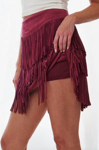 Jade By Jane - Suede Fringe Skirt With Lined Shorts