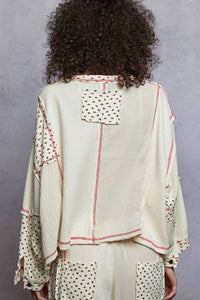 Pol - Crew Neck Peace Patch Floral Knit Top