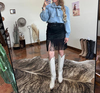 Rock & Roll Denim - The Studded Fringe Buckle Skirt