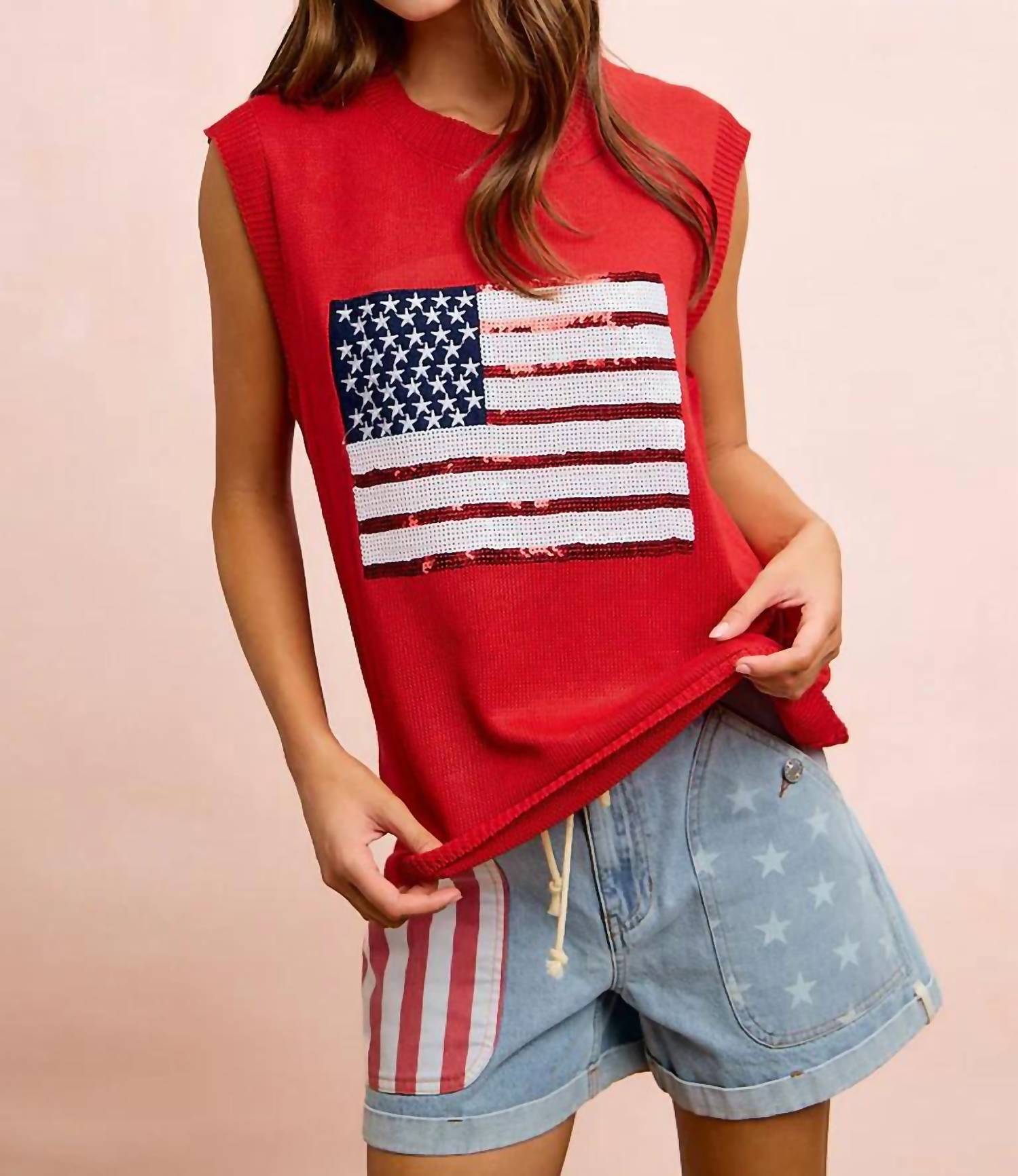 Bibi - Usa Flag Sequin Top
