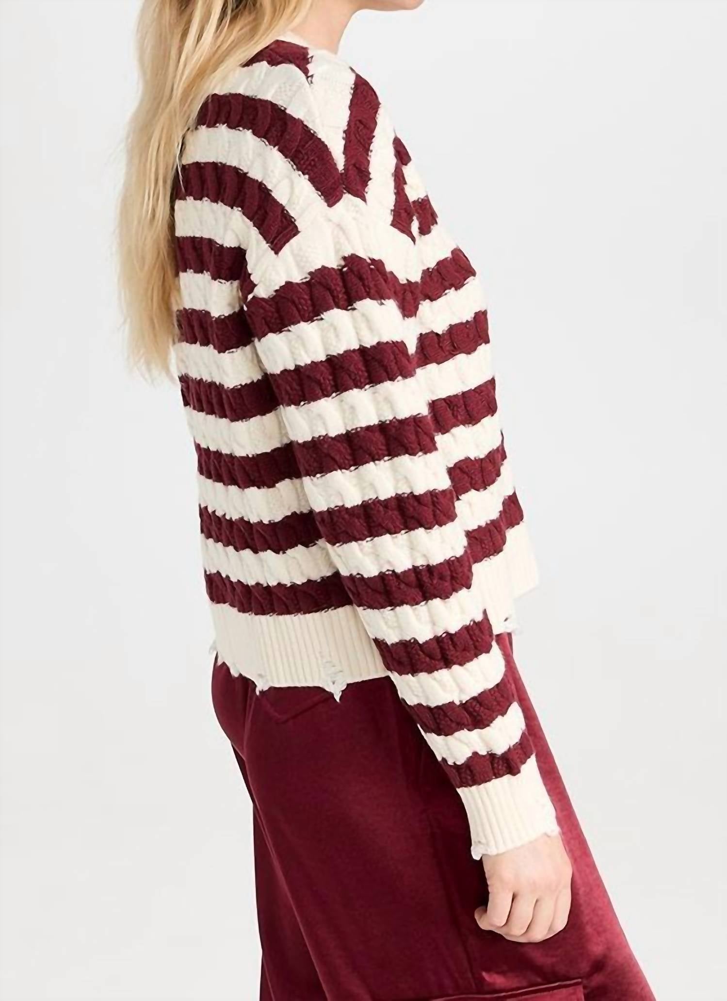 Lna - Devi Distressed Cable Knit Sweater