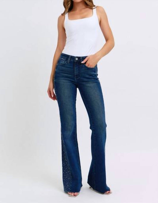 Judy Blue - Mid Rise Rhinestone Side Panel Flare Jeans