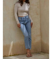 By Together Simply Biased Crop Top in light taupe - women's shirt - alternate view