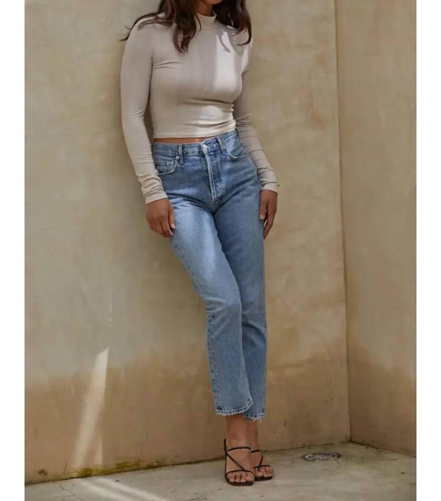 By Together Simply Biased Crop Top in light taupe - women's shirt - alternate view