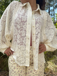 Stitch & Co. - Lace Eyelet Accent Long Sleeve Blouse
