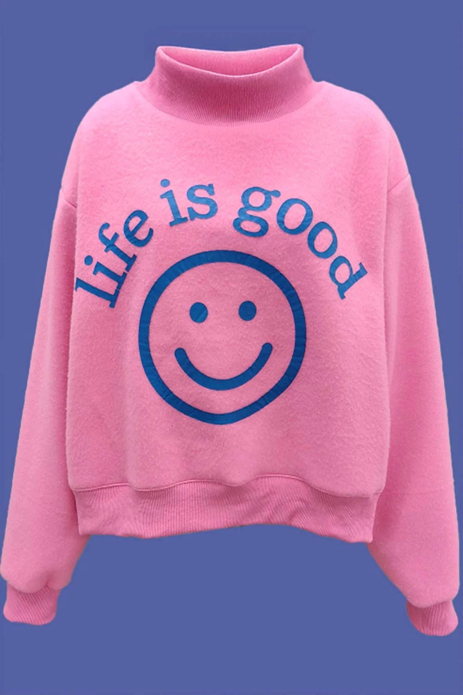 Bucketlist - Reversible Graphic Mock-neck Crop Sweatshirt