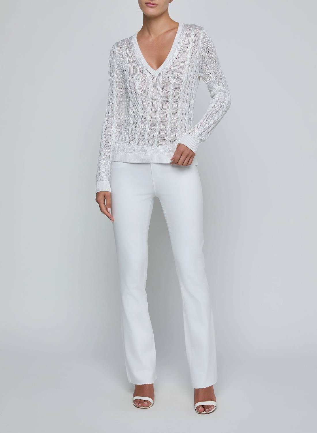 L'Agence - Preston Cable V-neck Sweater