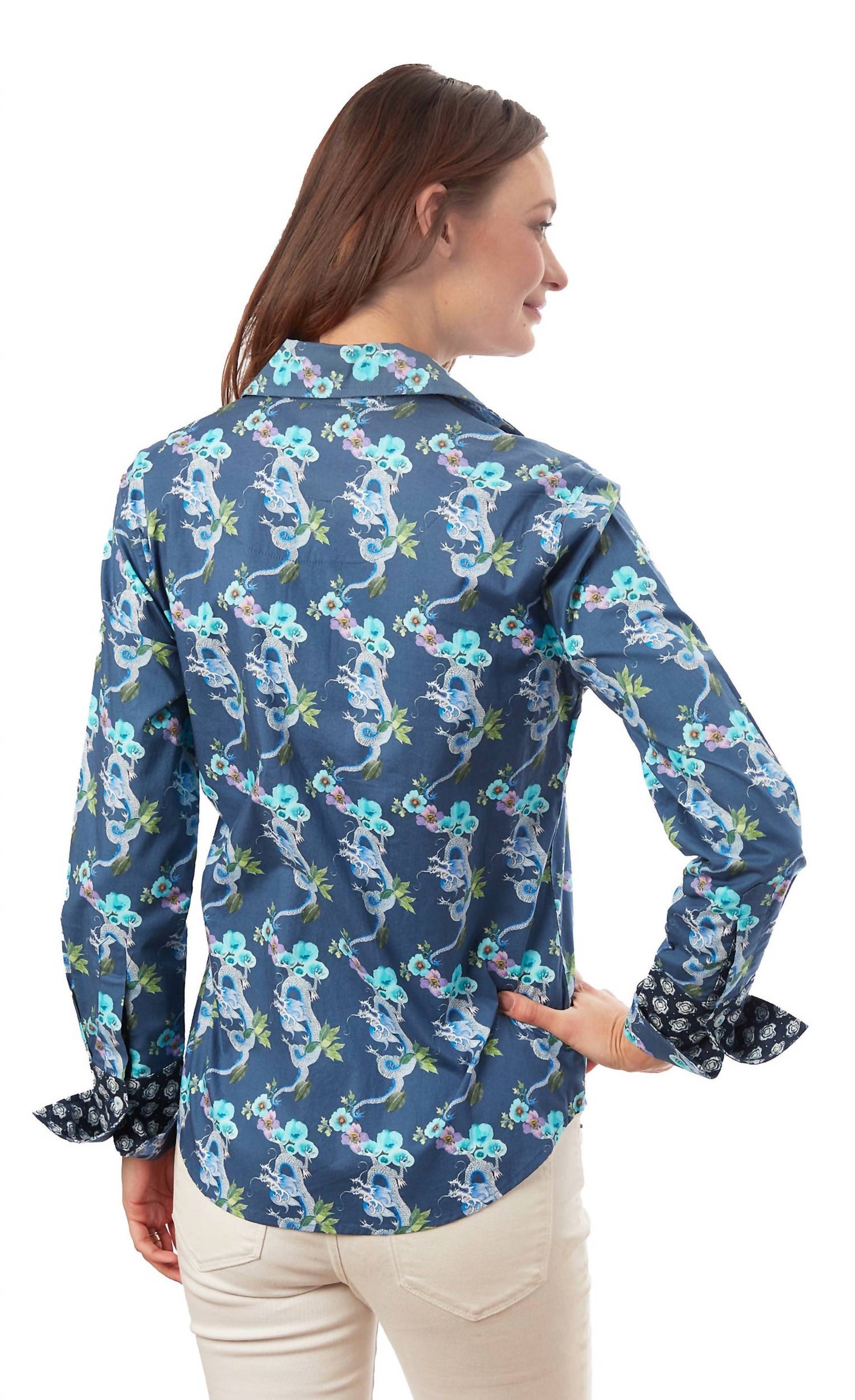 Dizzy-Lizzie Rome Shirt in navy dragon - women's blouse - alternate view