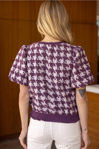 Voy - Houndstooth Velvet Contrast Band Top