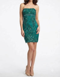 Sue Wong - Scalloped Gem Strapless Mesh Dress
